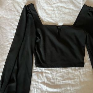 Black Blouse with Sheer Balloon Sleeves